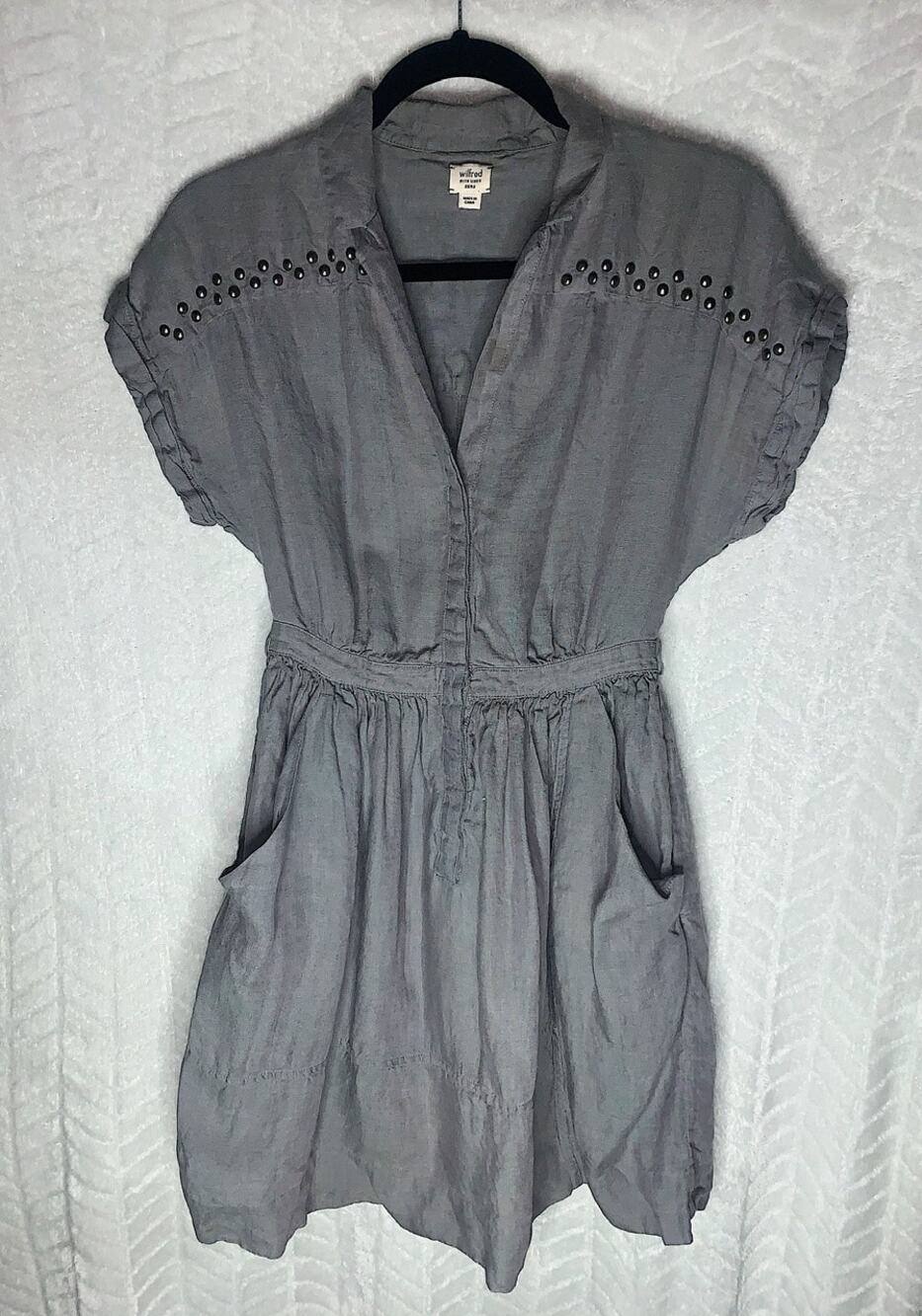 Wilfred Linen Studded Mini Dress Cuff Short Sleeve